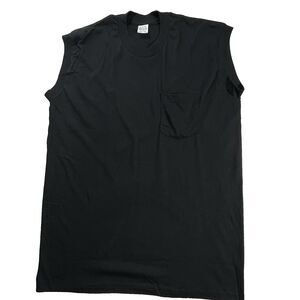 Vintage Pocket Muscle T-Shirt Mens XL Black Sleeveless USA Tee Workout